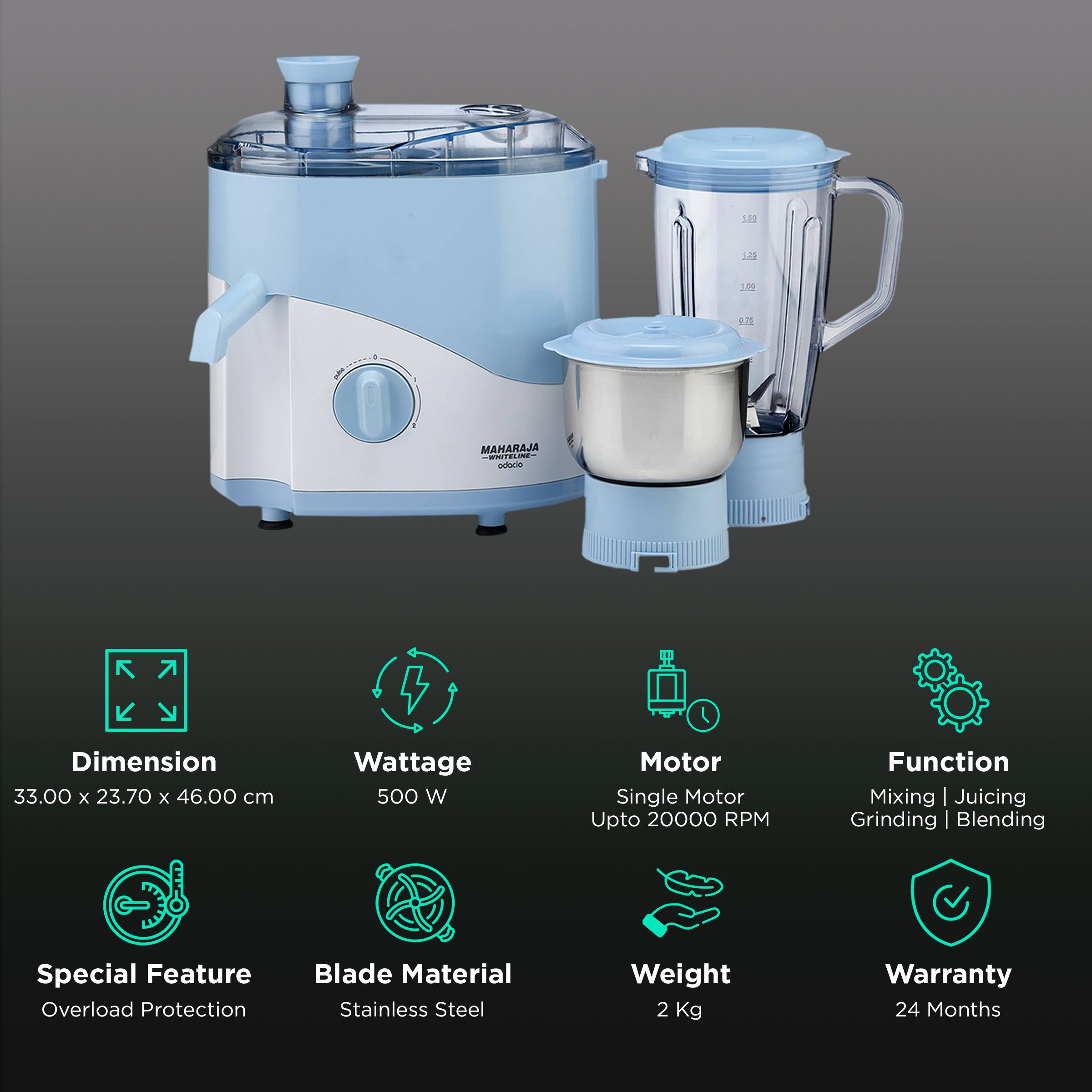Buy Maharaja Whiteline Odacio JX1-149 500 Watt 2 Jars Juicer Mixer